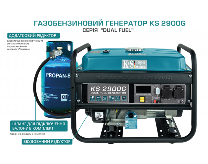 Генератор бензиновий KONNER&SOHNEN 1 фаза (230В), 2,5кВт, (KS 2900G)